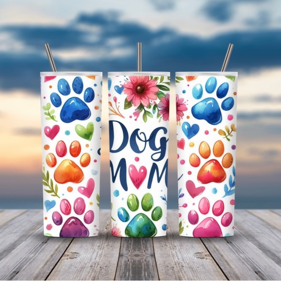 Hand Crafted Other - Colorful Dog Mom Tumbler with Straw